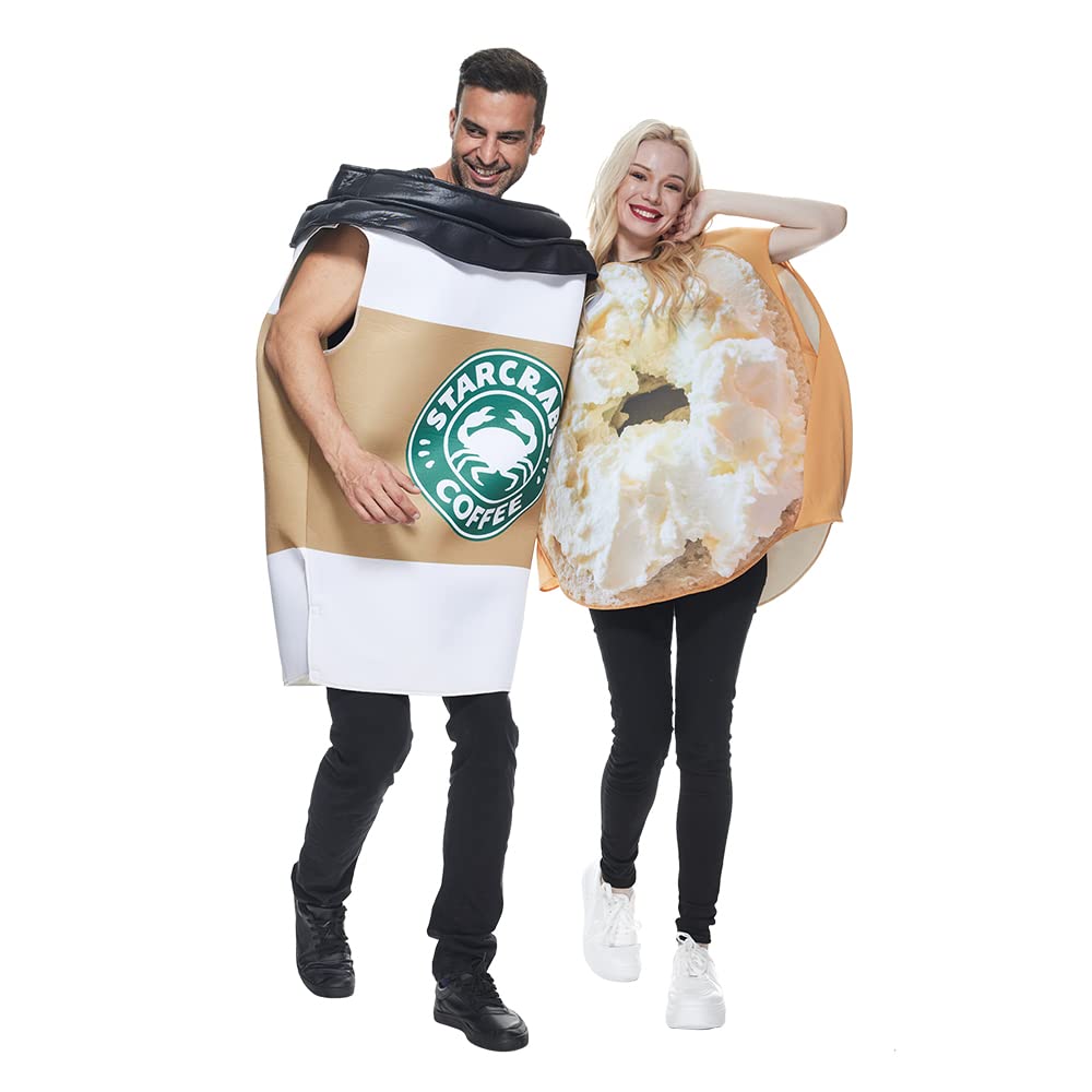 EraSpooky Coffee Cup and Bagels Bread Costume Food Drink Suit Halloween Party Adult Couple Fancy Dress