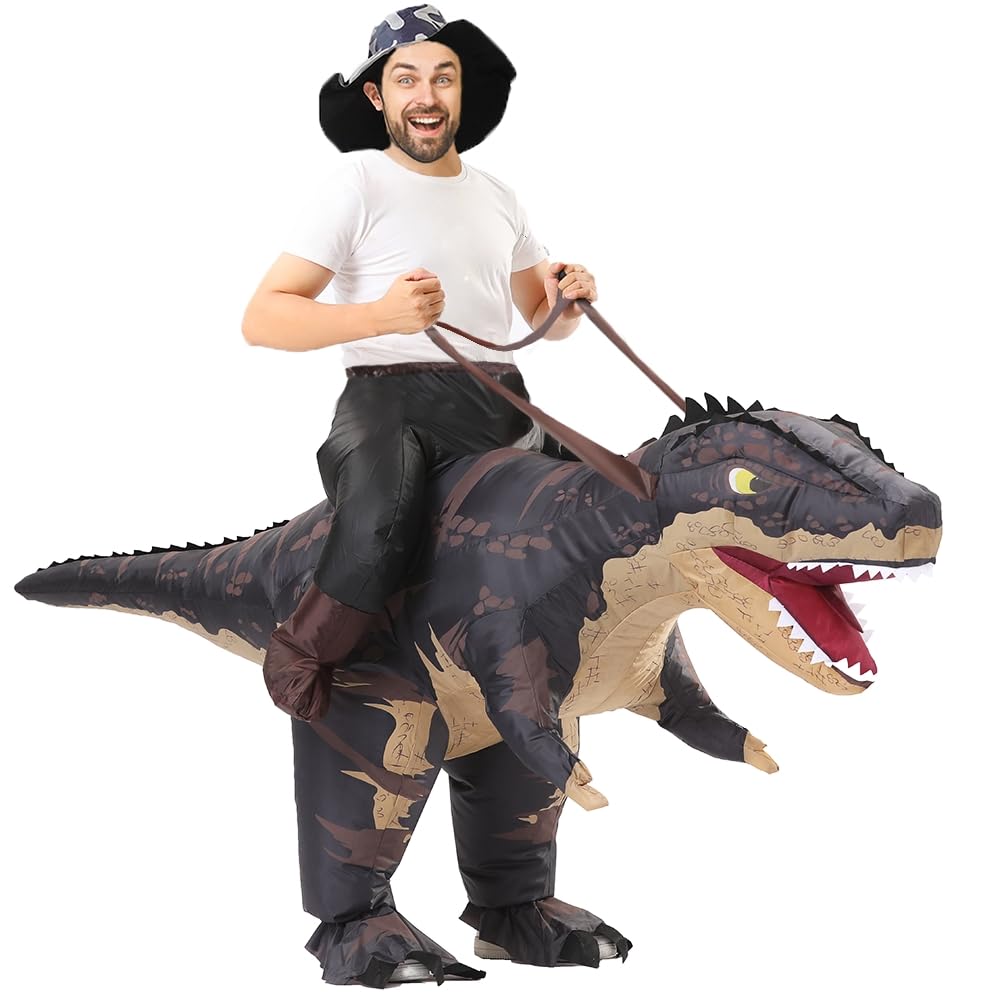 Rafalacy Inflatable Dinosaur Costumes Adult Size T-REX Ride on Halloween Costume Funny Dino Blow up Costume (Black)