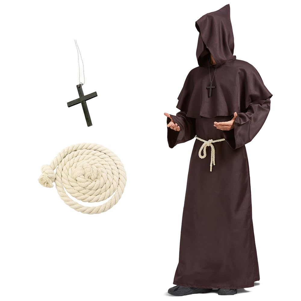 Feynman Men's Monk Costume Monk Robe Priest Robe Costume with Hood Medieval Renaissance Hood