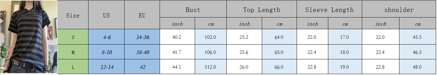 Womens Y2k Grunge Shirts Striped Baggy Crew Neck Short Sleeves Emo (image 5)