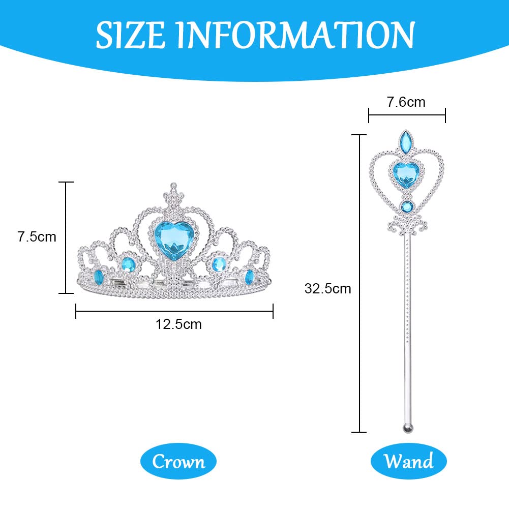 Vicloon Elsa Princess Costume, 3PCS Elsa Costume Dress, Elsa Dress with Fairy Crown Wand for Christening/Party/Pageant/Bridesmaid Princess Kids Dress Ball Gown（4-5 years）