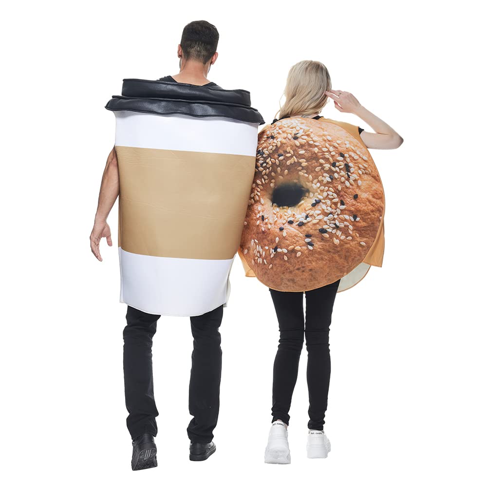 EraSpooky Coffee Cup and Bagels Bread Costume Food Drink Suit Halloween Party Adult Couple Fancy Dress