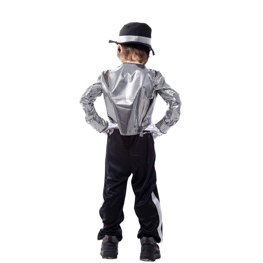 LOLANTA Boys Halloween Costumes 80's Pop Star Cosplay Clothing Stage Performance Dancewear, 6-7 years, silver