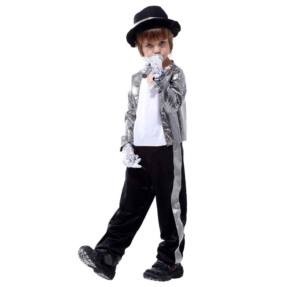 LOLANTA Boys Halloween Costumes 80's Pop Star Cosplay Clothing Stage Performance Dancewear, 6-7 years, silver