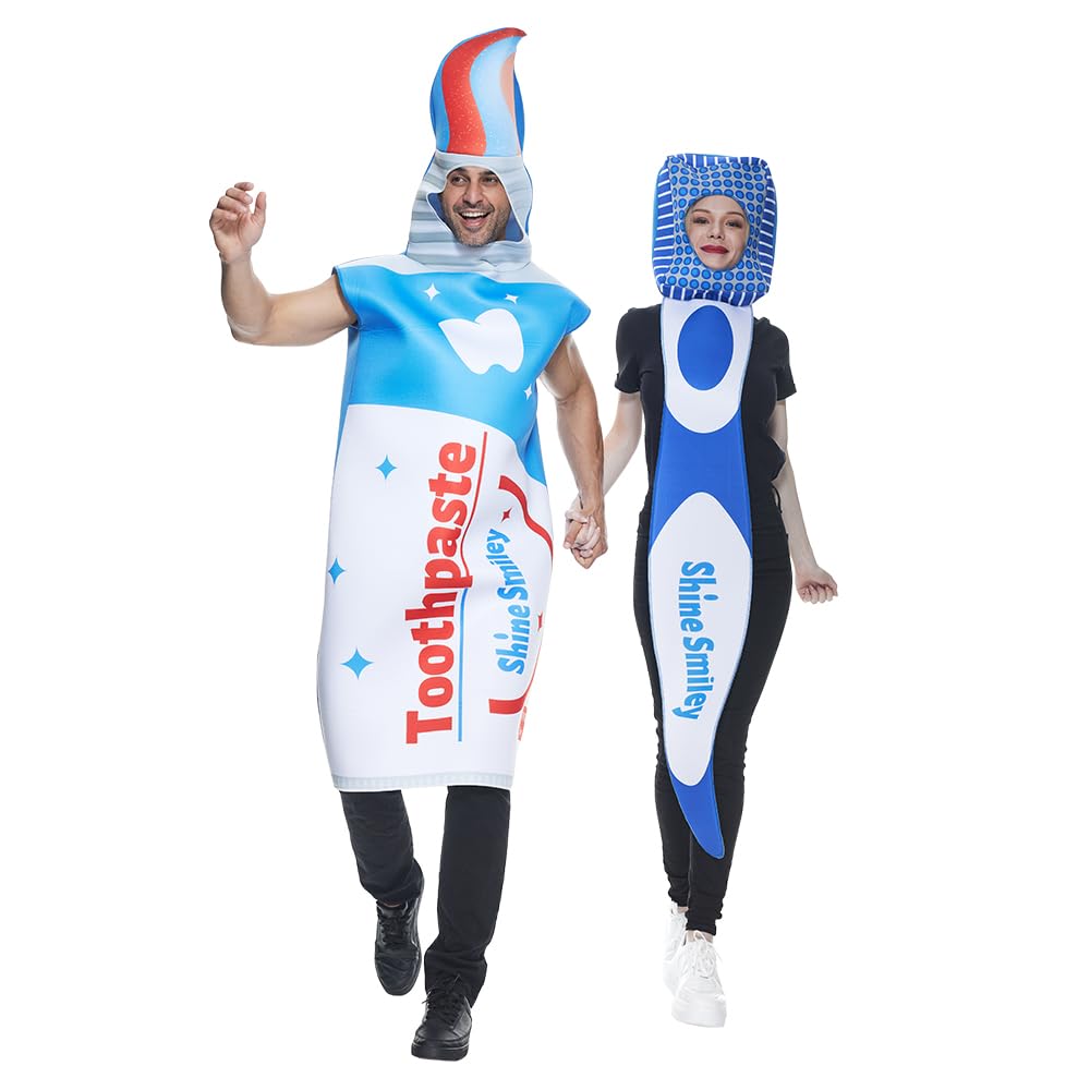 EraSpooky Toothbrush and Toothpaste Costume Couple Halloween Fancy Dress Adult Unisex 2pcs Set