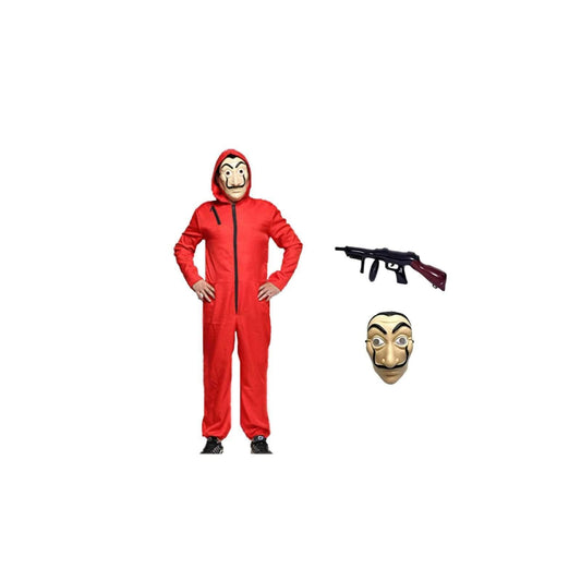 Bank robber red jumpsuit costume with hood, adult