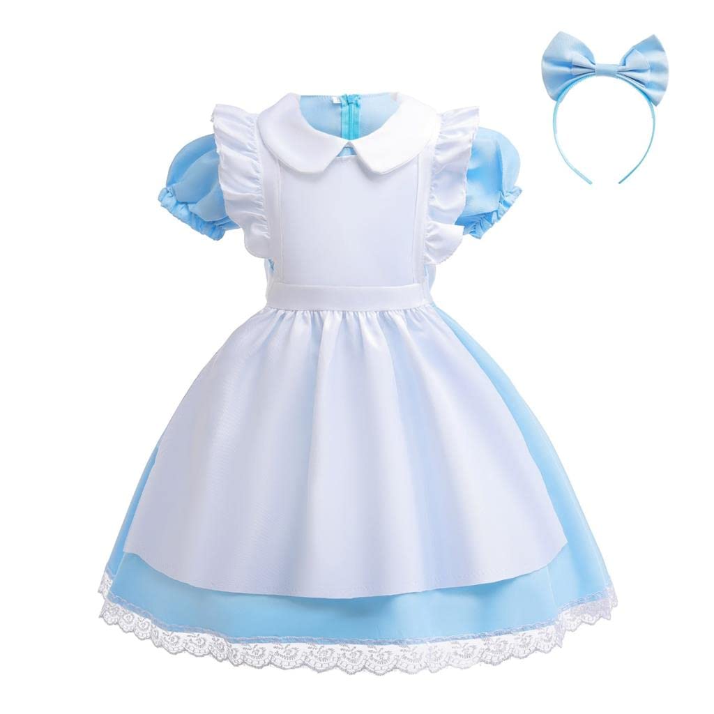 Lito Angels Wonderland Fancy Dress Up Costume Set with White Apron and Headband for World Book Day Kids Girls Age 10-12 Years, Blue (Tag Number 150)