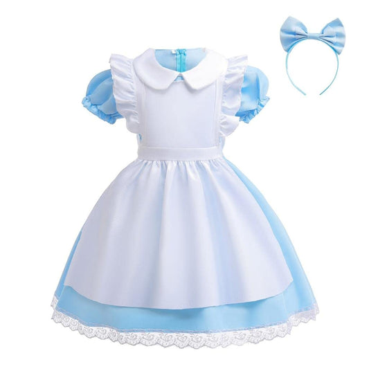 Lito Angels Wonderland Fancy Dress Up Costume Set with White Apron and Headband for World Book Day Kids Girls Age 10-12 Years, Blue (Tag Number 150)