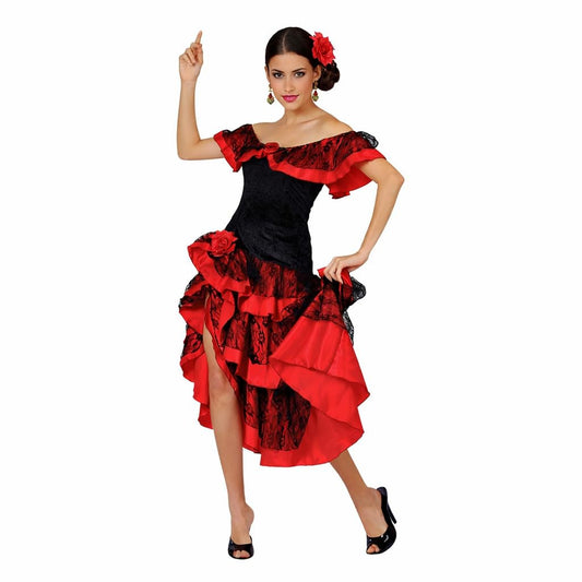 Adult womens Spanish senorita costume red flamenco style