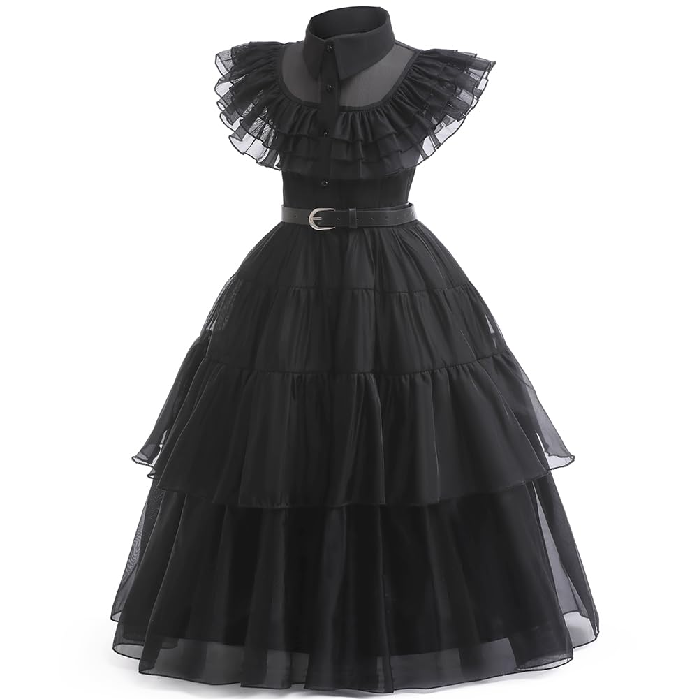 keaiyouhuo Kids Black Princess Dress Halloween Costume Girl Dress for Kids Gothic Dress Cosplay Party Outfit 4-14Y