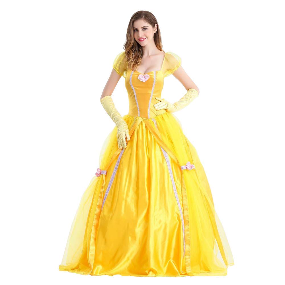 Women Belle Dress with Gloves Adult Princess Fancy Dress Up Outfits (image 3)