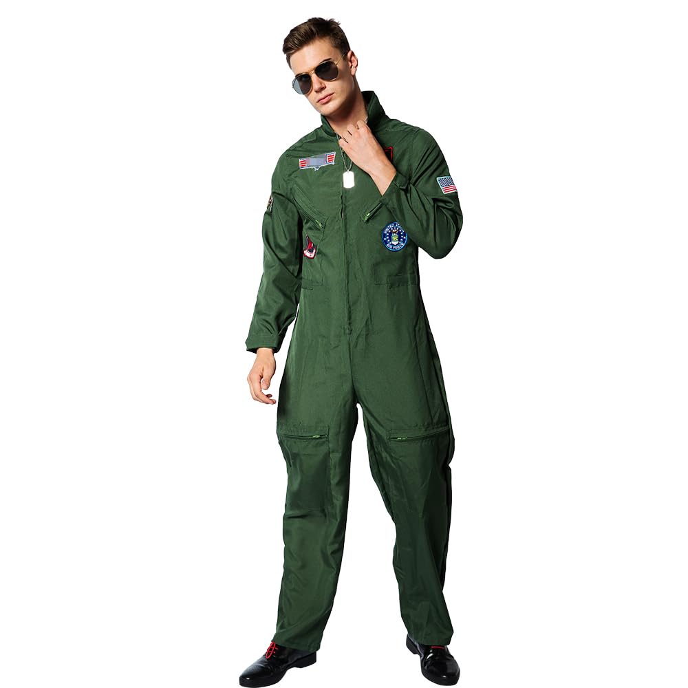 Men Pilot Costume Aviator Fancy Dress Halloween Party Cosplay (image 2)