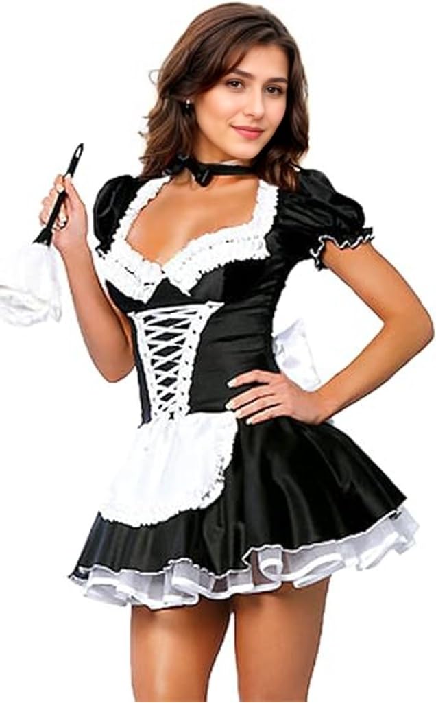 Maid Outfit Women - Sexy French Maid Costume Women Black Satin (image 2)