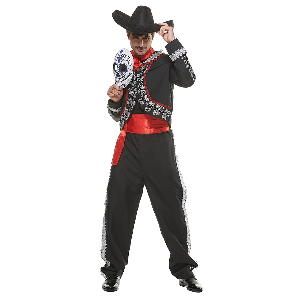 EraSpooky Men's Mariachi Costume Day of The Dead Costumes for Men Dia de los Muertos Size M