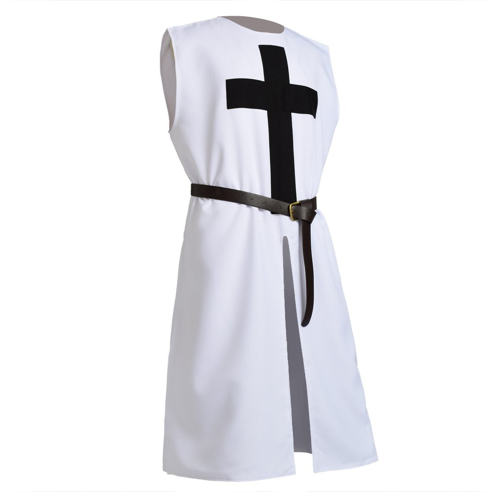 BLESSUME Medieval Knight Tunic Costume Crusader Templar Carnival LARP Cospaly (White 2)