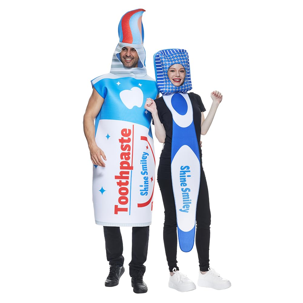 EraSpooky Toothbrush and Toothpaste Costume Couple Halloween Fancy Dress Adult Unisex 2pcs Set