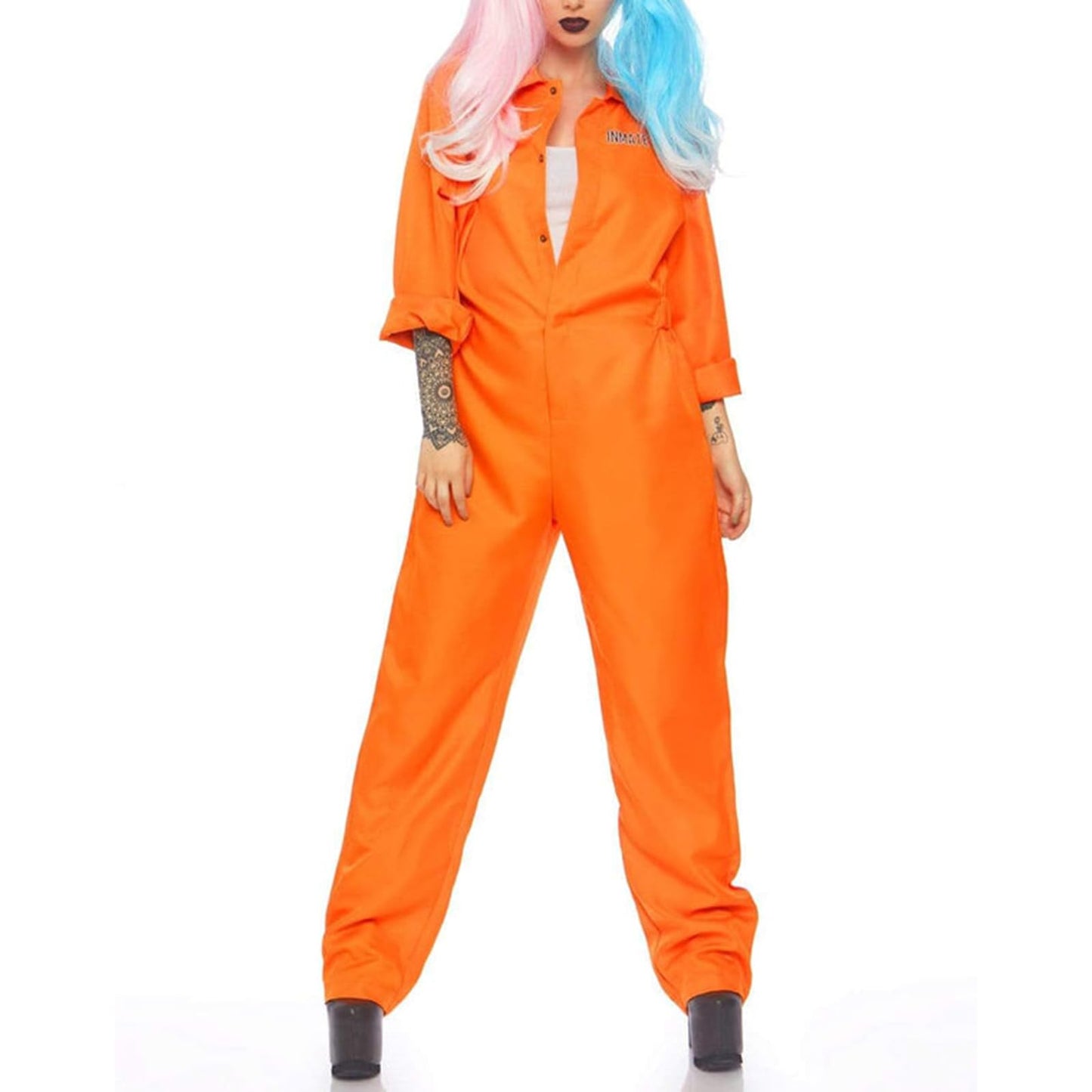 Yoisdtxc Orange Prison Jumpsuit Costume Women Men Jail Halloween Costumes Couples Matching Prisoner Cosplay Outfits (Women Orange, XXL)