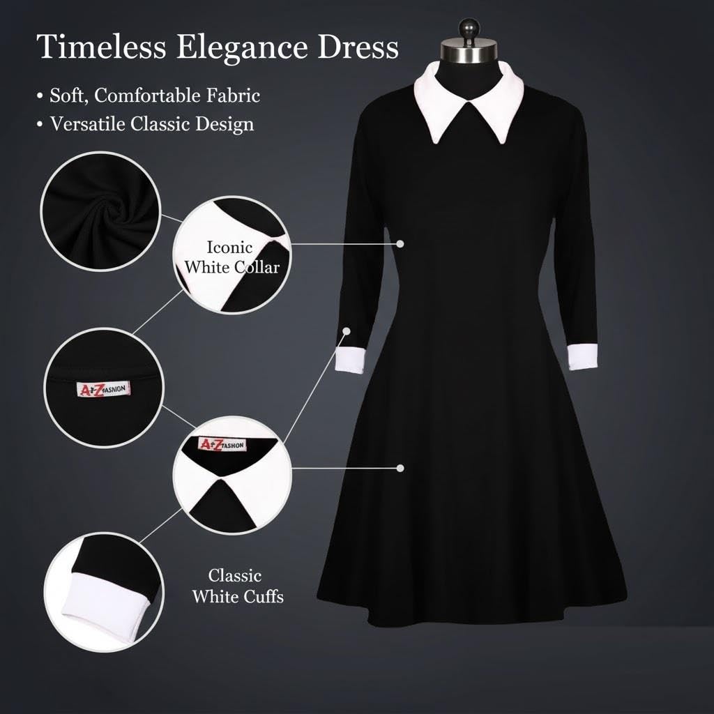 A2Z 4 Kids Girls Black Swing Dress Long Sleeve Peter Pan Collar Gothic Girl Fancy Dress - Swing Dress 673 Black 5-6