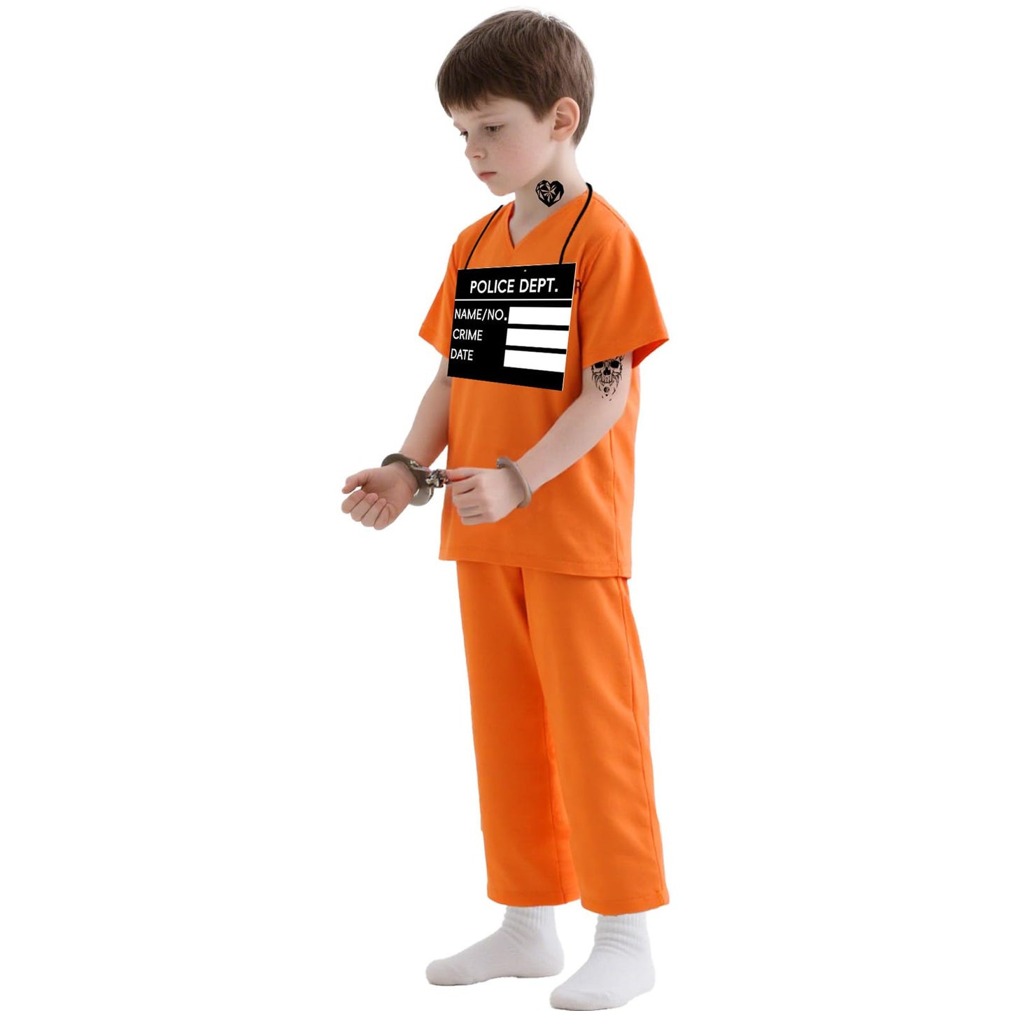 JoyFuncos Kids Orange Prisoner Costume Prison Convict Outfit Halloween Jail Criminal Jumpsuit Pant Set for Boys Girls Cosplay Party (M)