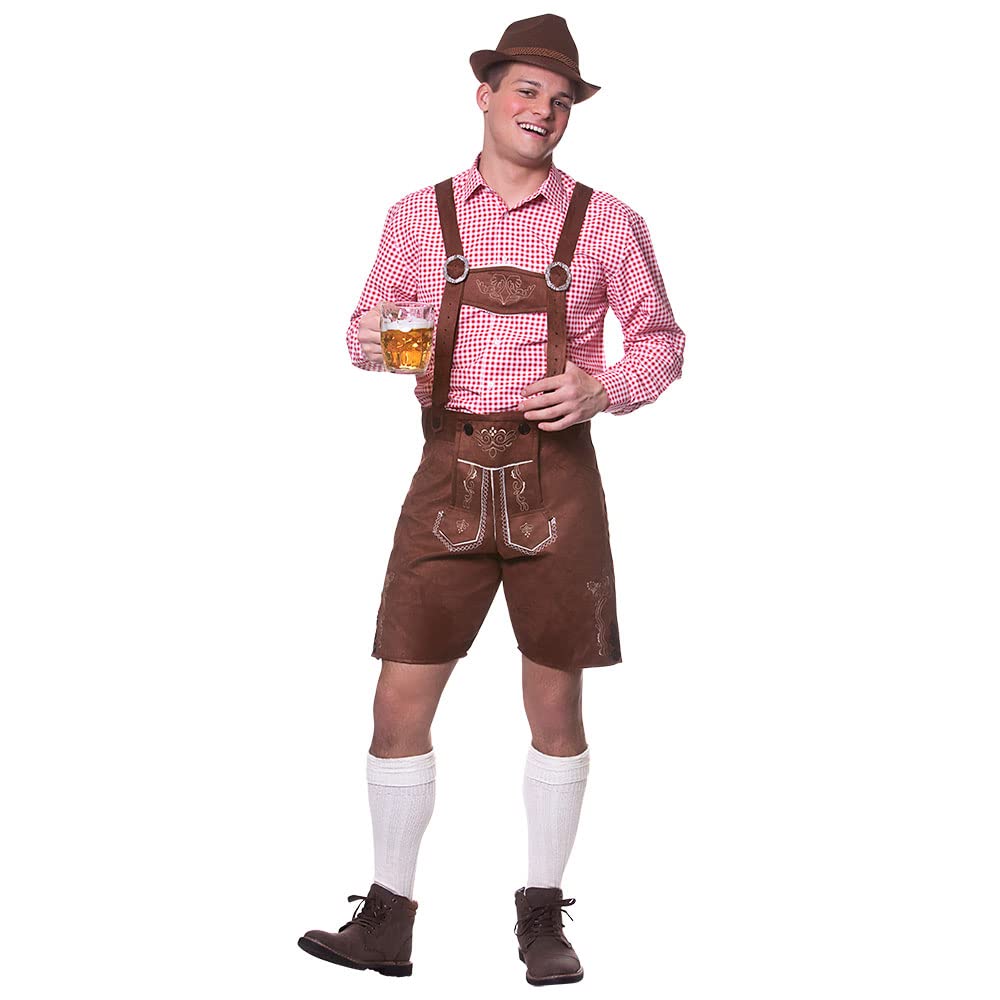 Wicked Costumes Mens Lederhosen Fancy Dress Costume – Bavarian Oktoberfest Outfit in Faux Suede - Small