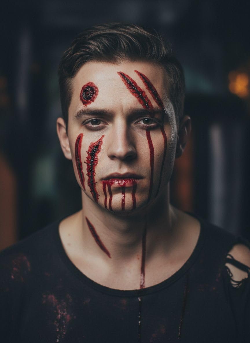 Henbrandt Halloween Fake Blood Tube with Realistic Wound Temporary Tattoo Scars - 16ml Professional Makeup SFX Costume Accessory Kit
