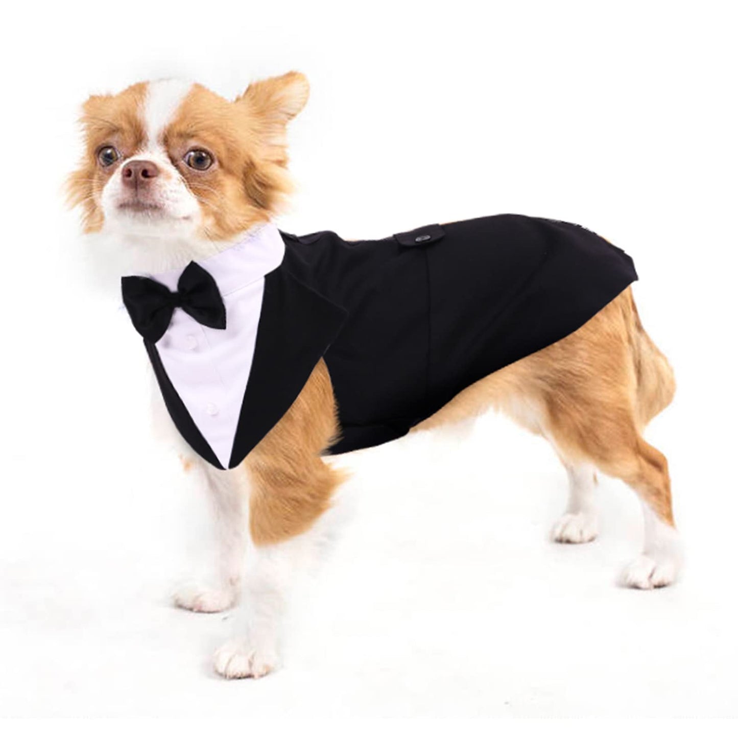 Black & White Dog Tuxedo Outfit - Wedding Suit with Bow for Dogs