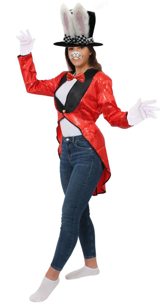 I LOVE FANCY DRESS Alice's Wonderland White Rabbit Costume For Adults - Book Week Costume Including - Tailcoat + Top Hat w/Ears + Bow Tie + Rabbit Nose (Medium)