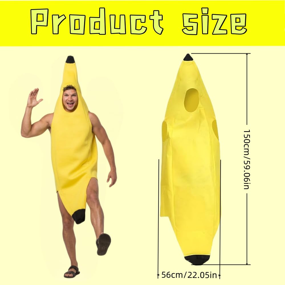 EYWILYWI Adult Banana Costume,Hilarious Yellow Banana Jumpsuit, Lightweight Comfortable Unisex Outfit for Halloween, Parties, Carnivals,Christmas,Perfect for Fun Themed Cosplay. (Yellow)