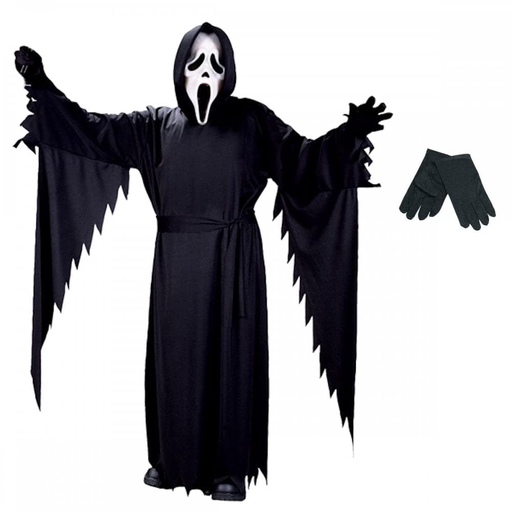 A2ZFD Scream/Ghost Face Teen Costume + Black Gloves : Halloween Film Fancy Dress