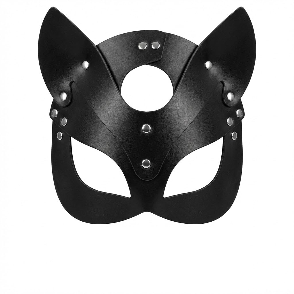 Black Cat Mask for Women - Sexy PU Leather Fox Masquerade Mask