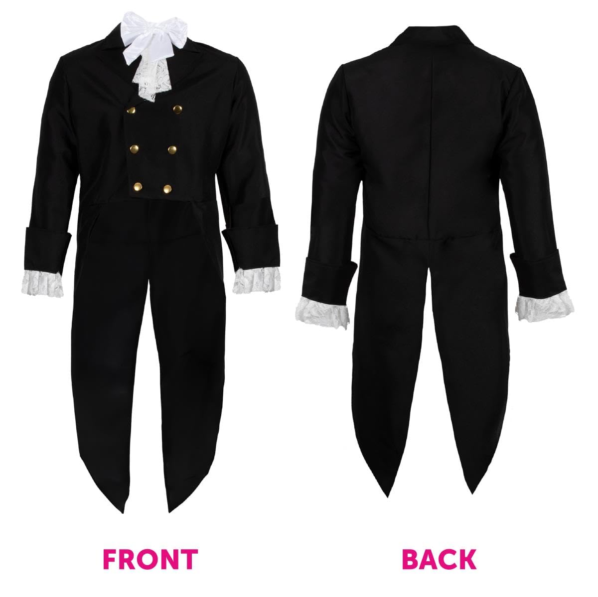 Posh Victorian Man Costume - Large - Black Jacket, White Cravat, Plush Top Hat, White Gloves and Moustache - Historical Fancy Dress
