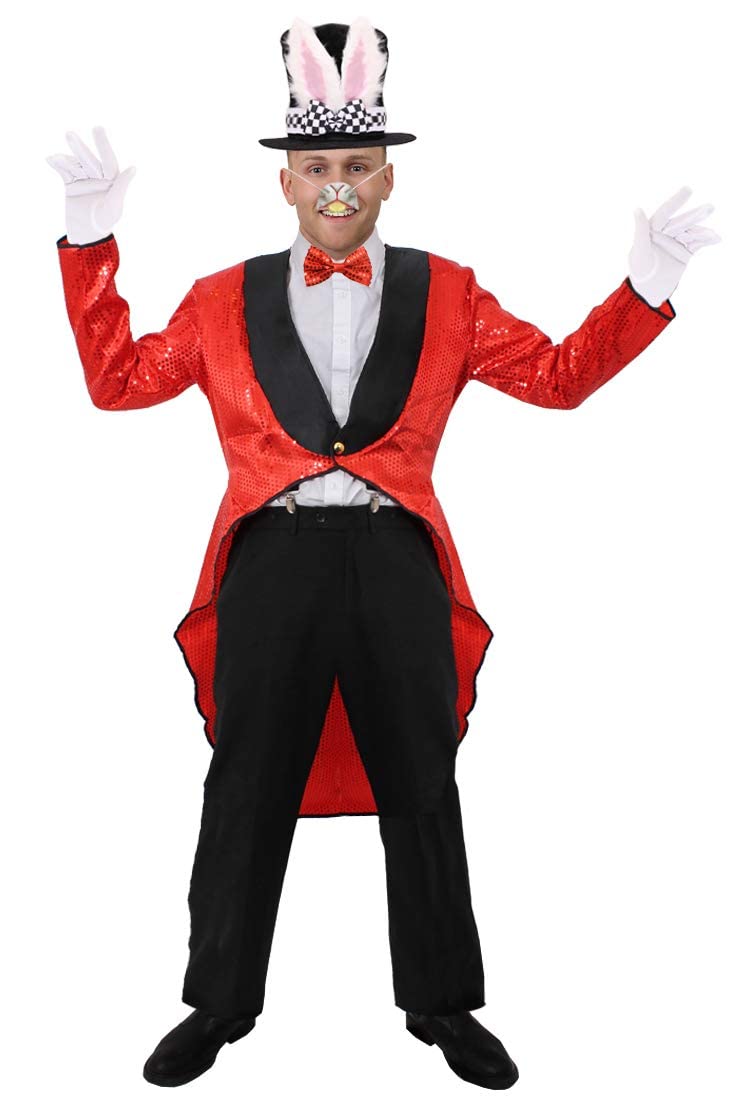 I LOVE FANCY DRESS Alice's Wonderland White Rabbit Costume For Adults - Book Week Costume Including - Tailcoat + Top Hat w/Ears + Bow Tie + Rabbit Nose (Medium)