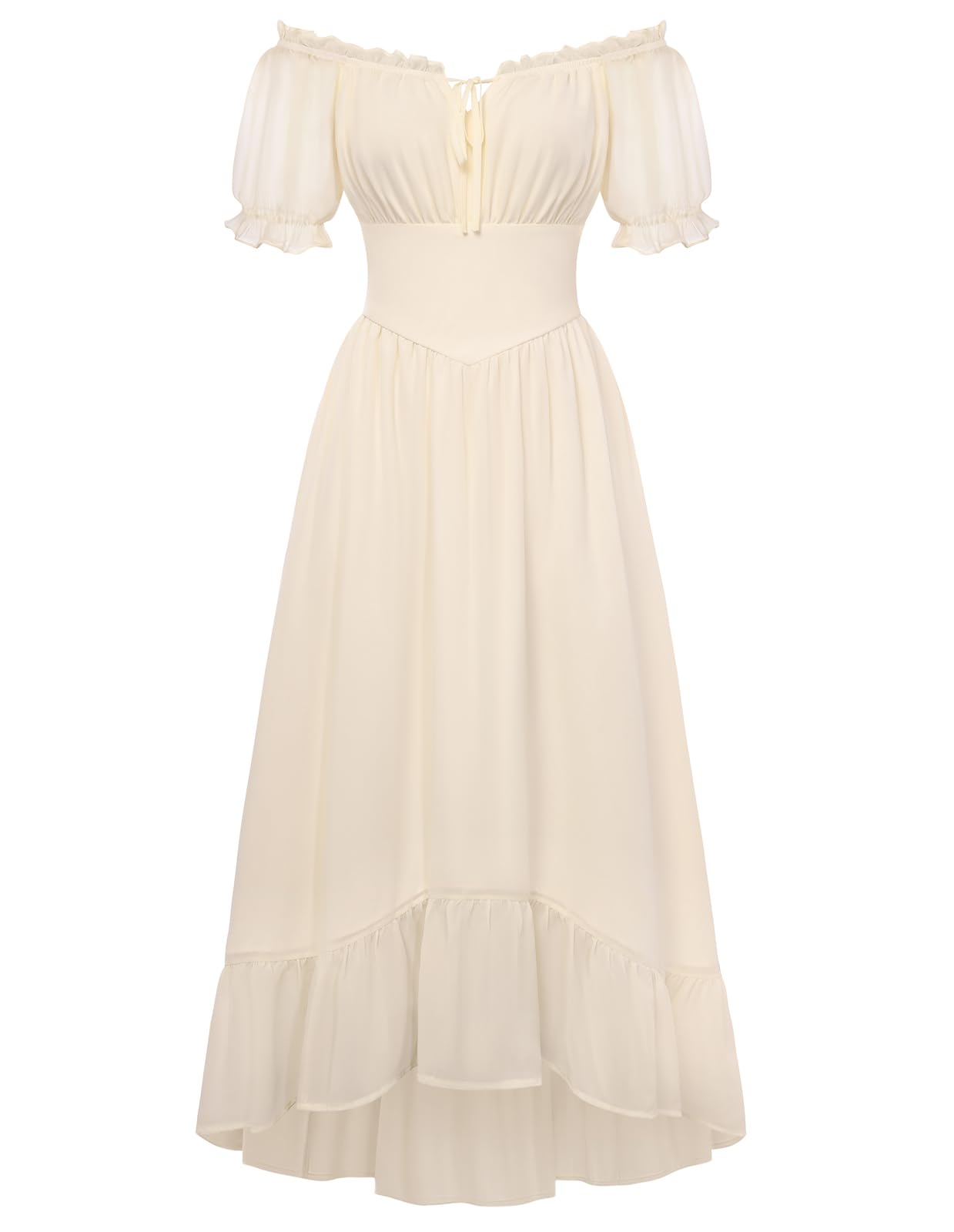 SCARLET DARKNESS Women Renaissance A-Line Dress Off Shoulder Long Sleeve Smocked Waist Tiered Long Maxi Dresses with Pockets Apricot XXL