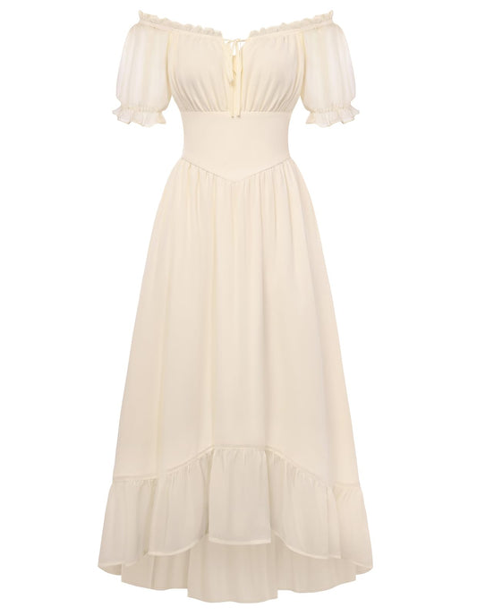 Woman wearing renaissance off-shoulder maxi dress