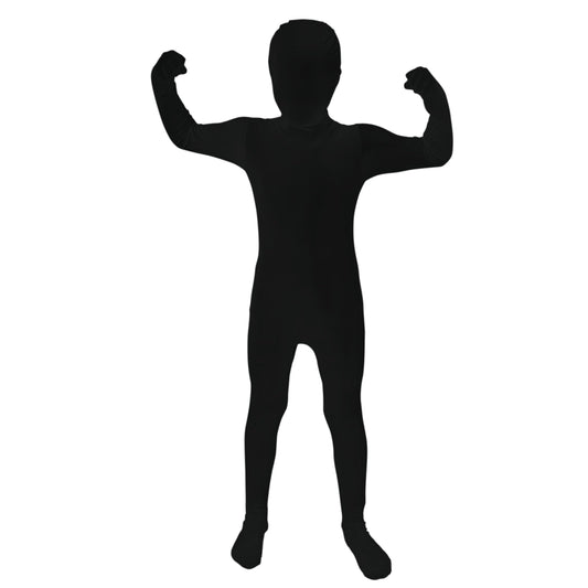 Kids black Morphsuit full body costume, front view