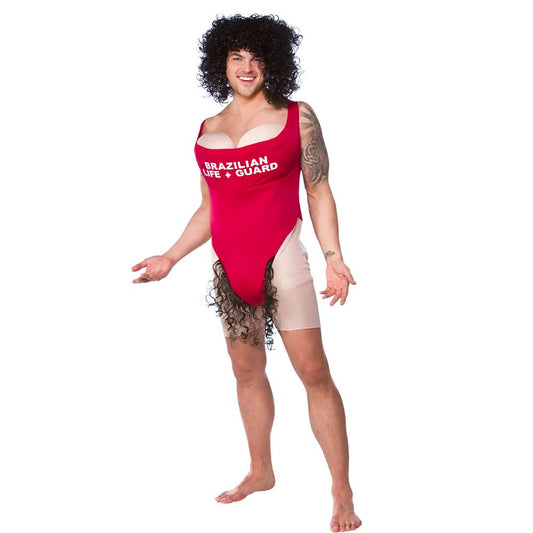 Men's Funny Lifeguard Fancy Dress Costume - Novelty Red Beach Patrol