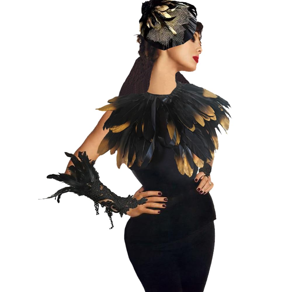 Gothic Feather Shawl Punk Feather Shrug Cape Collar for Men Women