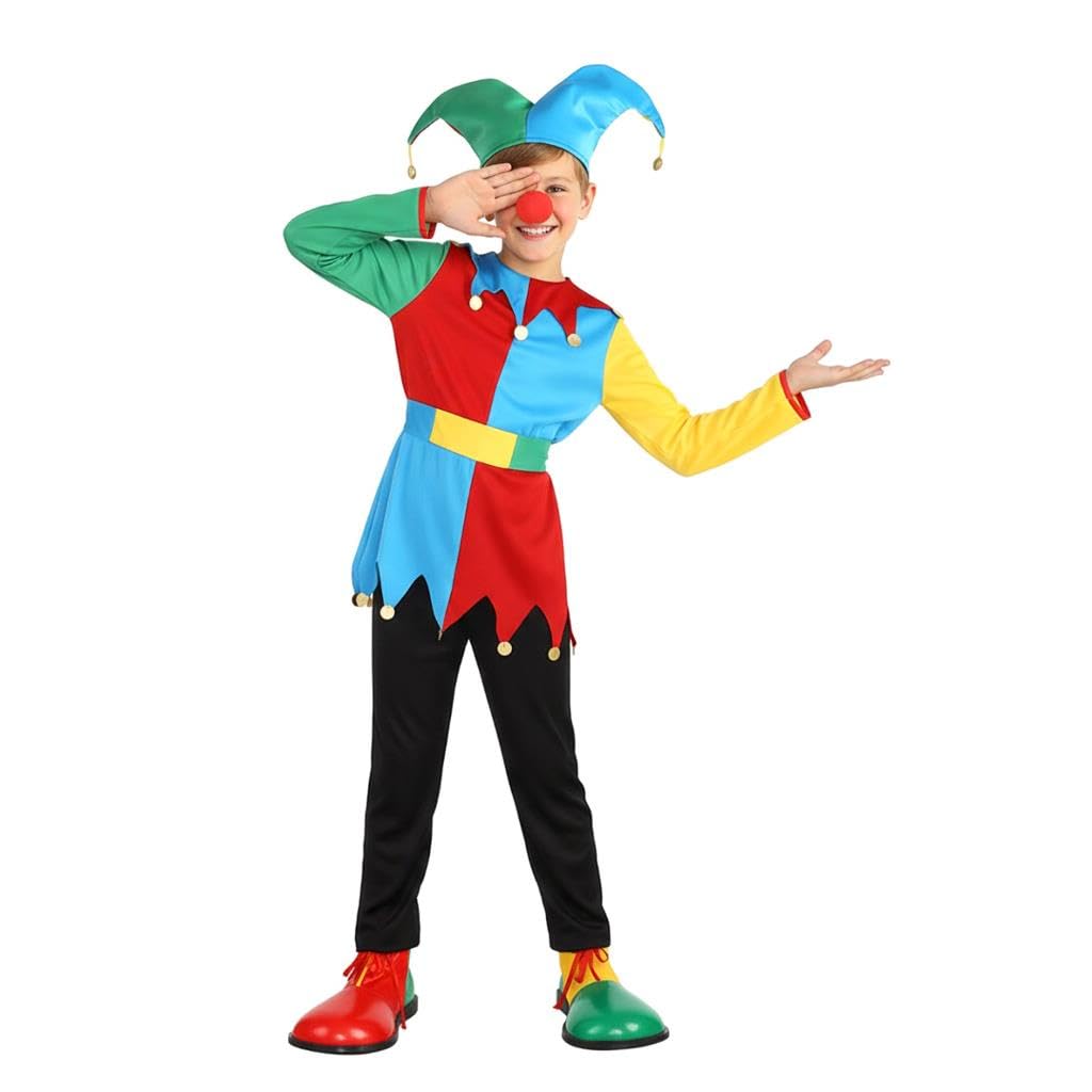 Lito Angels Kids Colourful Jester Costume with Hat Belt and Red Nose for Boys Girls Fancy Dress World Book Day Halloween Carnival Parade Theatre Performance Party Outfit Ages 11–13 Years