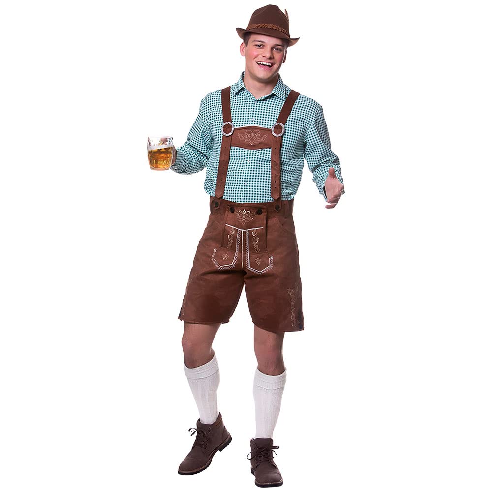 Wicked Costumes Mens Lederhosen Fancy Dress Costume – Bavarian Oktoberfest Outfit in Faux Suede - Small