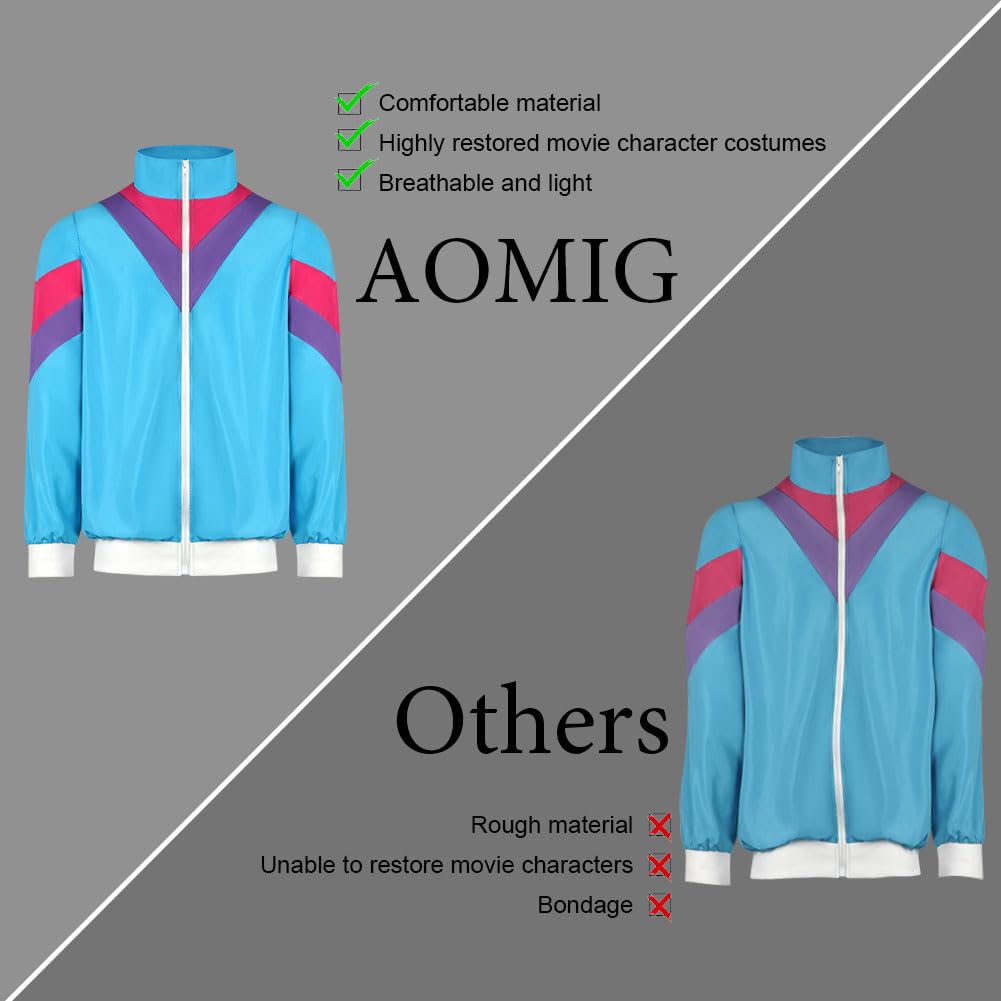 Aomig 80s Height of Fashion Shell Suit Costume, 80s Fancy Dress Men Women with Headband Wristbands, 1980s Disco Fancy Dress, 80s 90s Outfits Fashion Retro Tracksuit for Halloween Carnival Party