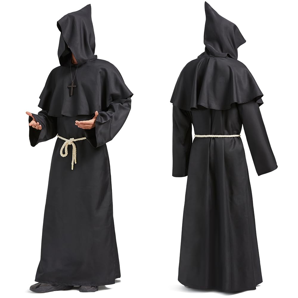 Feynman Men's Monk Costume Monk Robe Priest Robe Costume with Hood Medieval Renaissance Hood