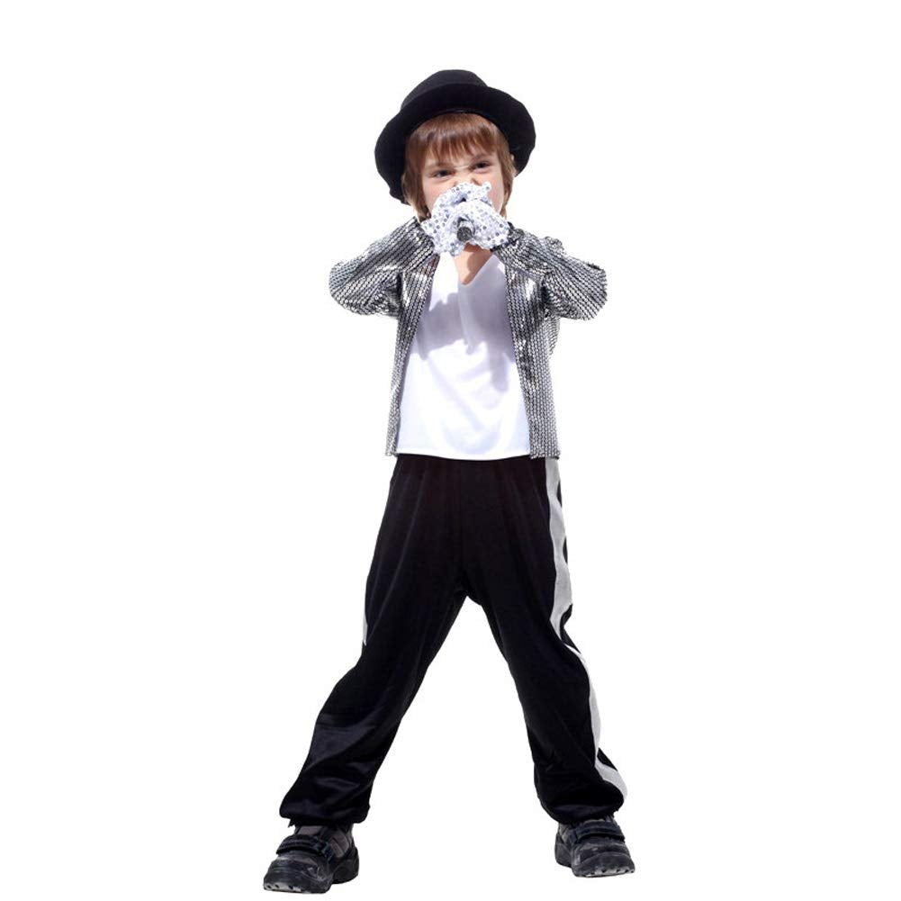 LOLANTA Boys Halloween Costumes 80's Pop Star Cosplay Clothing Stage Performance Dancewear, 6-7 years, silver