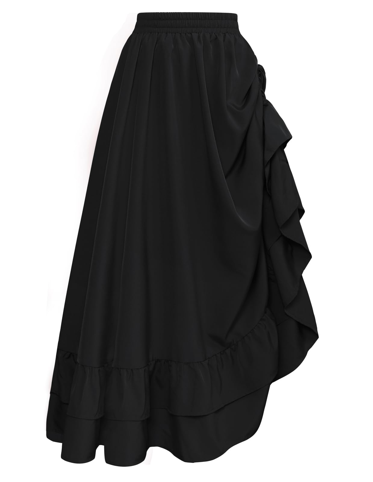SCARLET DARKNESS Women Medieval Long Skirt Elastic Wasit A-Line Maxi Skirt Gothic Seatmpunk Costume Skirts Plus Size Black XXL