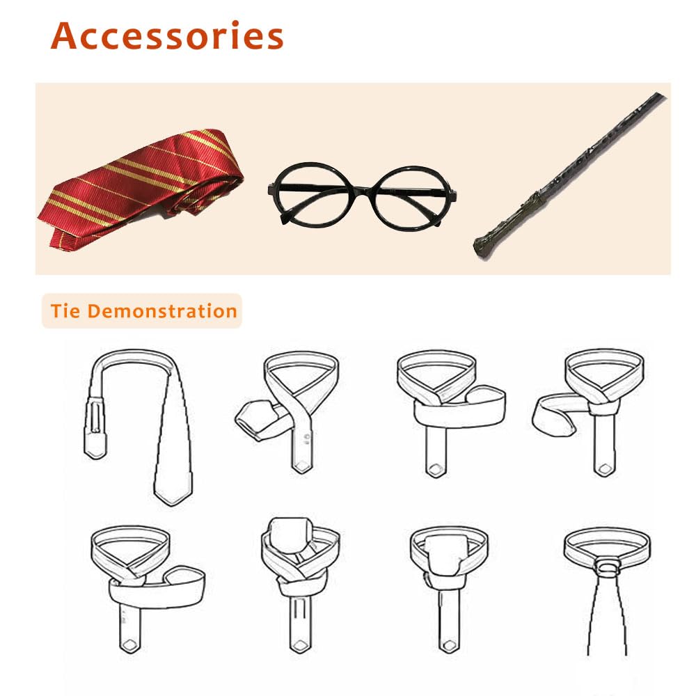 VNNOPG Wizard Costume Black Cape Magic Cloak Wizard Robe Magician Costume Cosplay with Magic Wand Glasses Tie Necklace Scarf,125