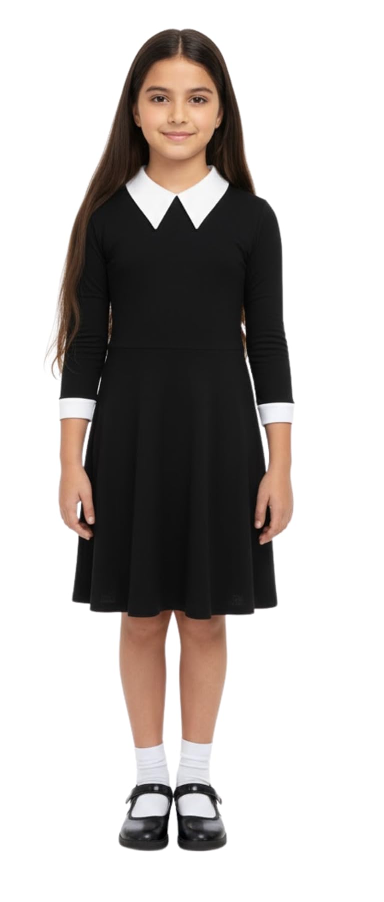 A2Z 4 Kids Girls Black Swing Dress Long Sleeve Peter Pan Collar Gothic Girl Fancy Dress - Swing Dress 673 Black 5-6