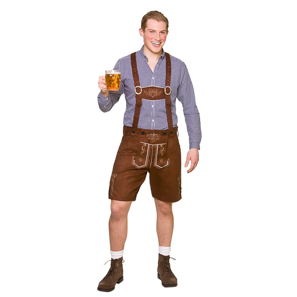 Wicked Costumes Mens Lederhosen Fancy Dress Costume – Bavarian Oktoberfest Outfit in Faux Suede - Small