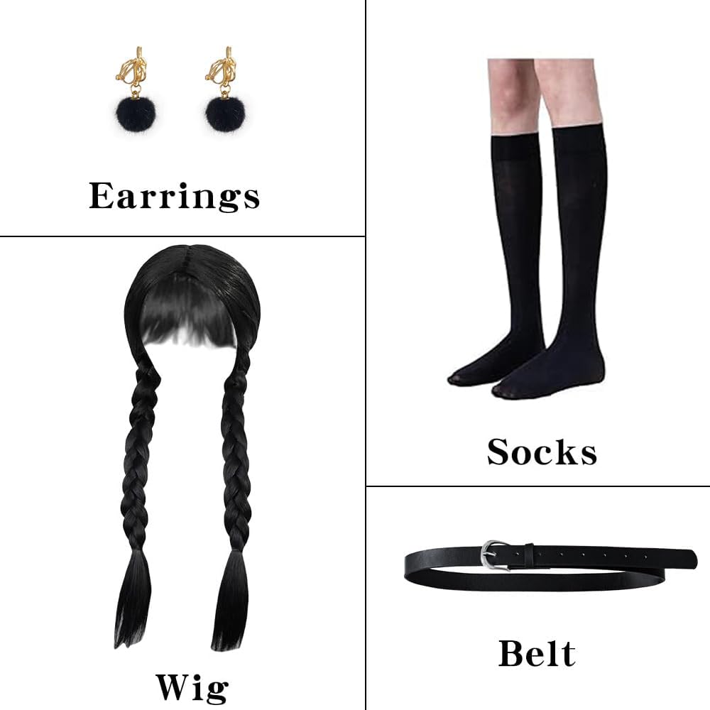 GMEDJVE Black Princess Costume Dress for Girls Kids Halloween Cosplay Costume Party Outfits with Accessories