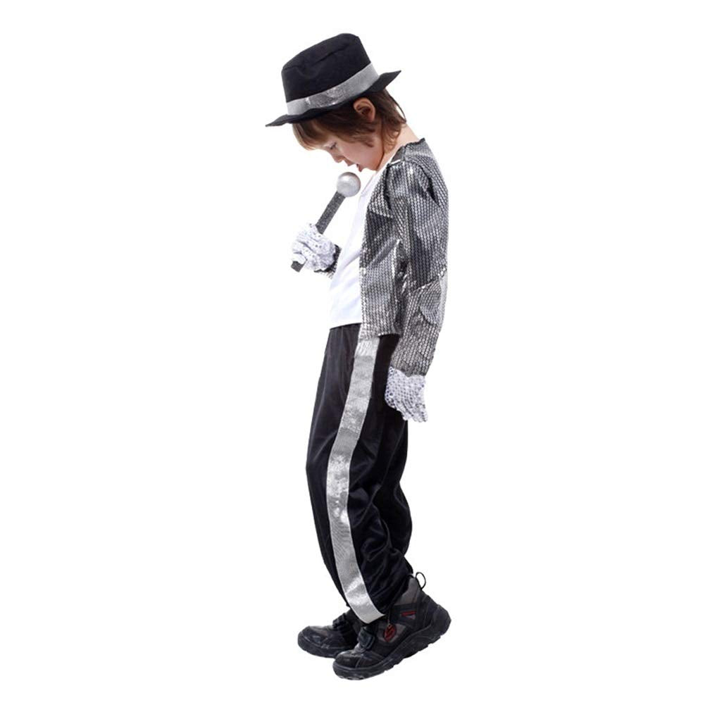 LOLANTA Boys Halloween Costumes 80's Pop Star Cosplay Clothing Stage Performance Dancewear, 6-7 years, silver