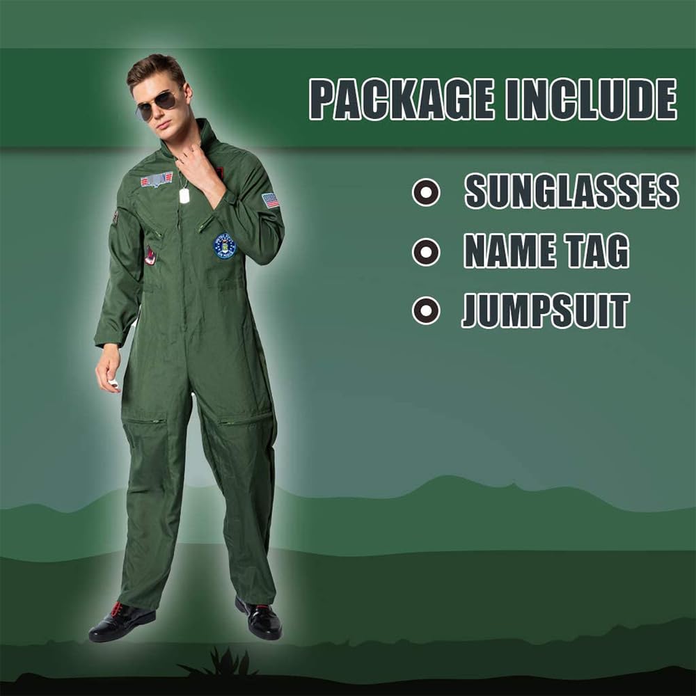 Men Pilot Costume Aviator Fancy Dress Halloween Party Cosplay (image 4)