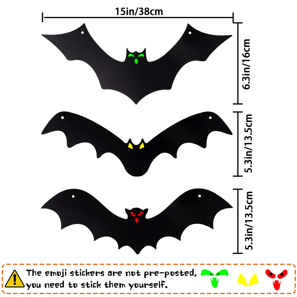 DTYDECLE 12PCS Halloween Hanging Bats, Halloween Flying Bat Hanging Decorations with Glowing Eyes for halloween Decor Outdoor Yard Party Decoration Supplies